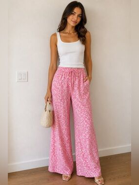 FRNCH Brittany Wide Legs In Pink Floral Pattern  Sz M